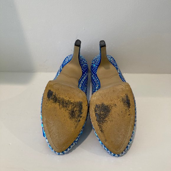 ENZO ANGIOLINI size 8 blue fun embellished platform peep toe heel - Picture 8 of 11
